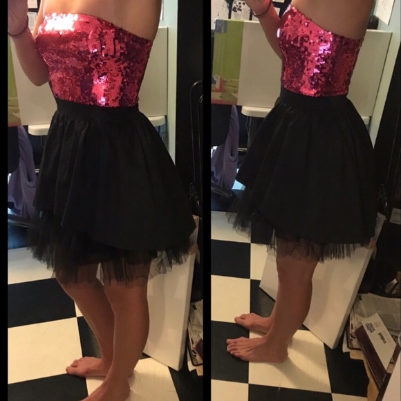 Betsey Johnson Pink Black Sequin Mini Tulle Dress - Picture 4 of 8